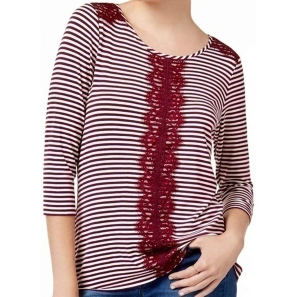 New Women’s Maison Jules Lace-Trim Tee Savory Wine